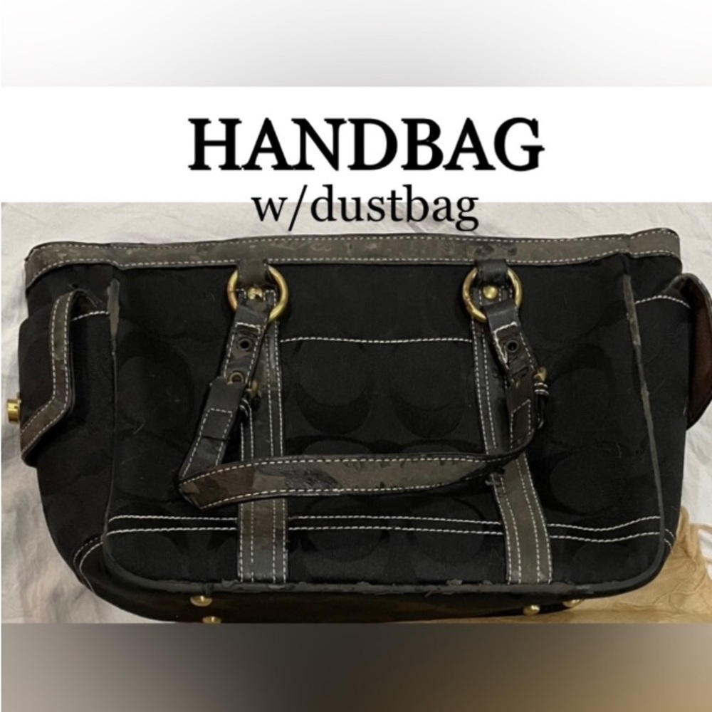 COAC H SHOULDER HANDBAG BLACK WITH TAN DUSTBAG SIZE 15x9 *ESTATE SALE FIND* - Picture 8 of 8